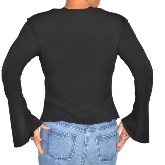 Vintage Ludmilla Bell Sleeve Top Black Velvet Sparkle Y2K France Patchwork Small - Picture 2 of 16